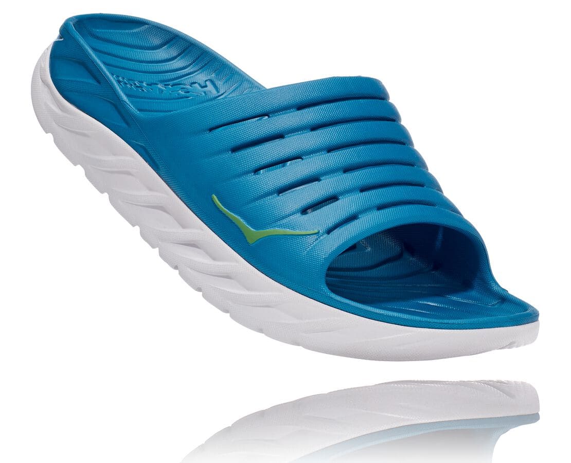 Hoka One One Ora Recovery Slide Philippines - Men's Recovery Sandals - Blue / Green | OW6178905